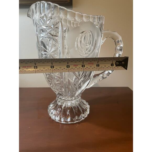 Vintage Cut Crystal Glass Etched Floral 9" Footed Pitcher with Original Sticker - Picture 10 of 10
